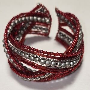 MULTI-COLOR SEED BEAD BRAIDED CUFF BRACELET